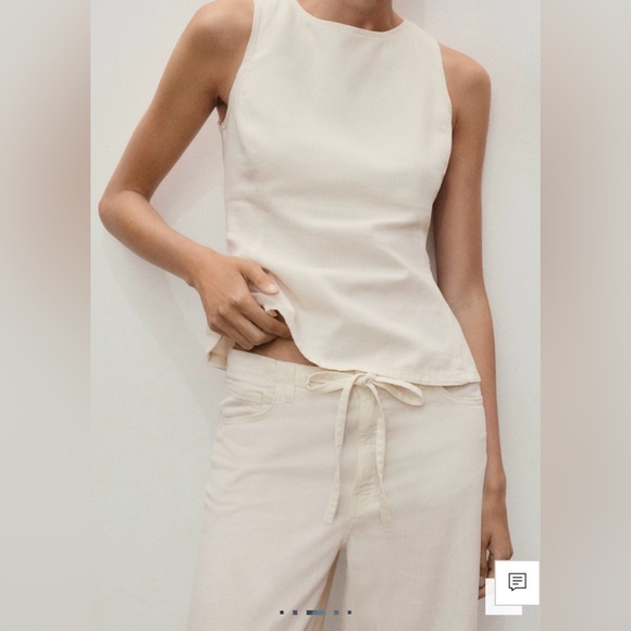 Mango Cream Cotton Wide Leg Trousers - Size 6 - NWT - Picture 4 of 7